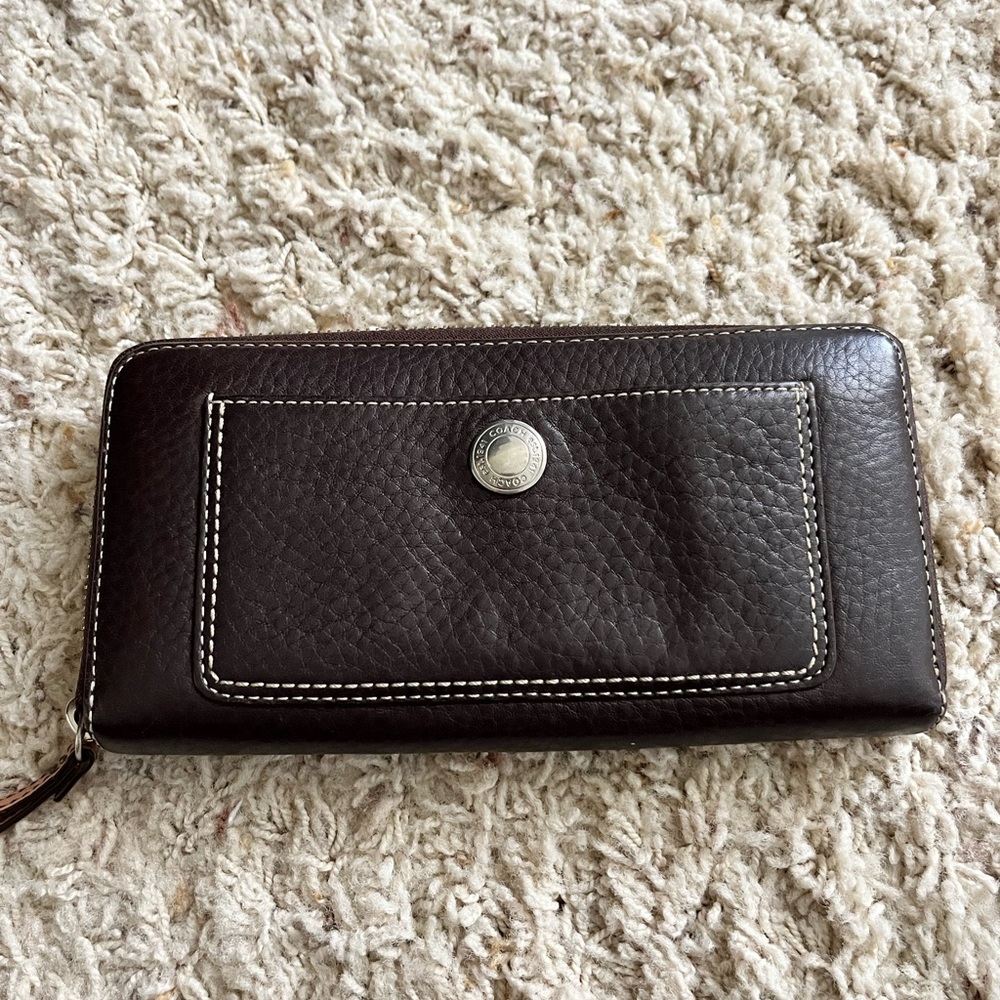 Coach leather accordion zip around wallet